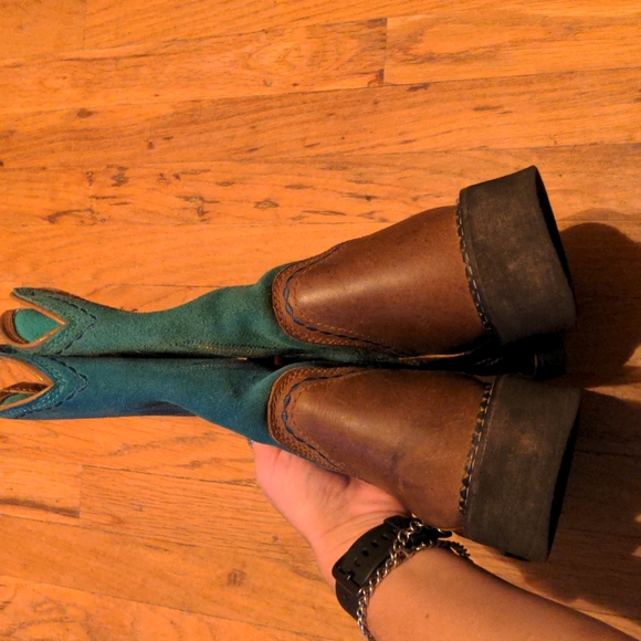 Ariat FatBaby Western Turquoise Leather Pull-On Cowboy Boots Women's 7.5B - Picture 7 of 15